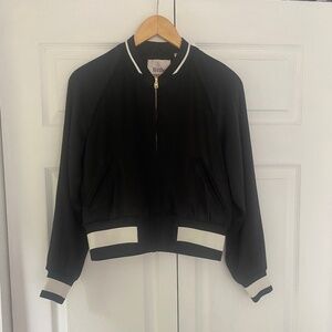 Aritzia Little Moon Black Bomber Satin Jacket with White Strip Waistband Size S